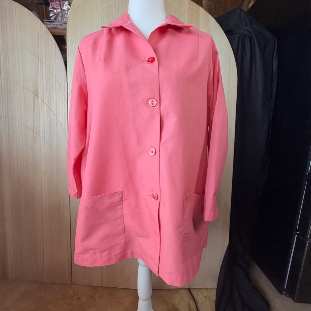 Angelica Smock Jacket Womens Large Pink Vintage Button Front Utility Workwear